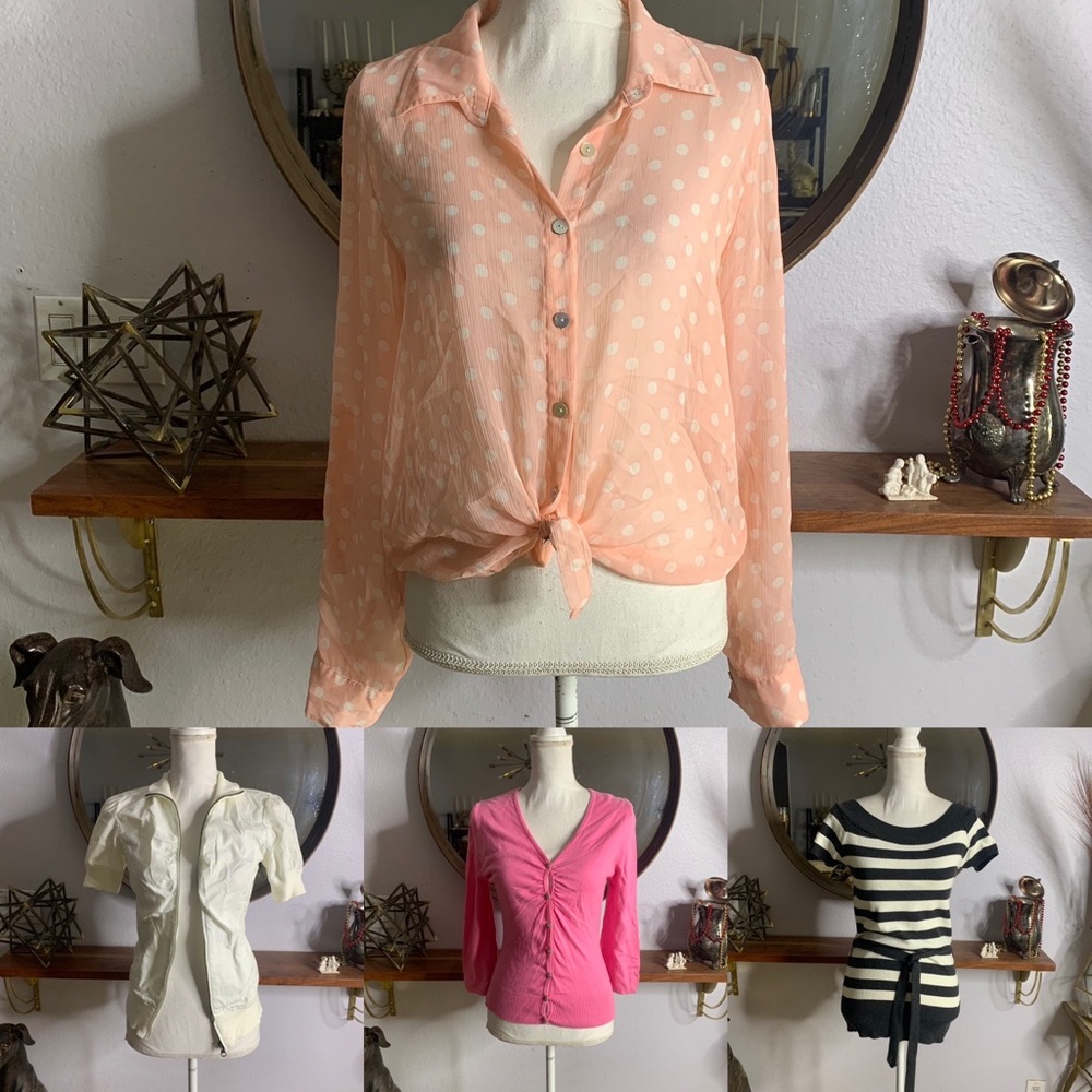 4 piece Pink Grey White Workwear Bundle Blouse, Sweater, Jacket Size Small